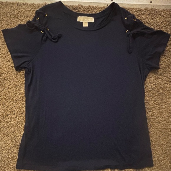 Michael By MK Woman Lg Navy Blue T-Shirt Laced up short sleeves Great condition - Picture 1 of 11